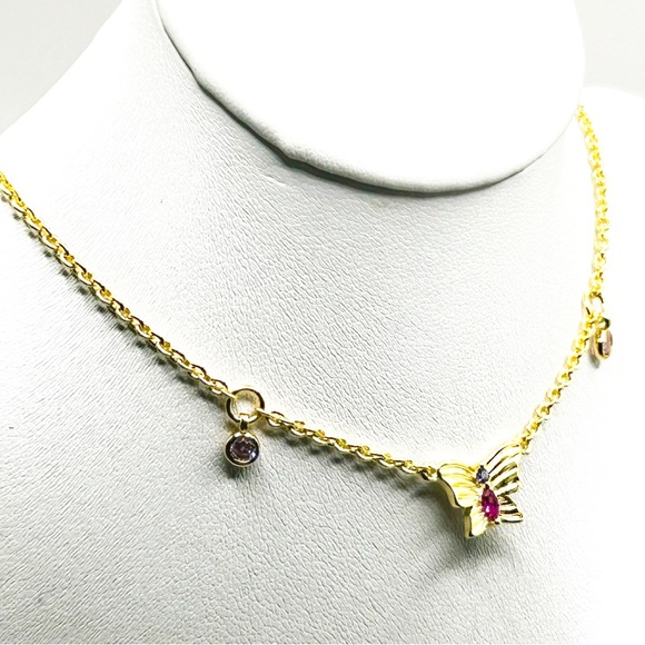 NWOT Sterling silver 14k gold plated butterfly necklace with red stone 16”-18” - Picture 9 of 12